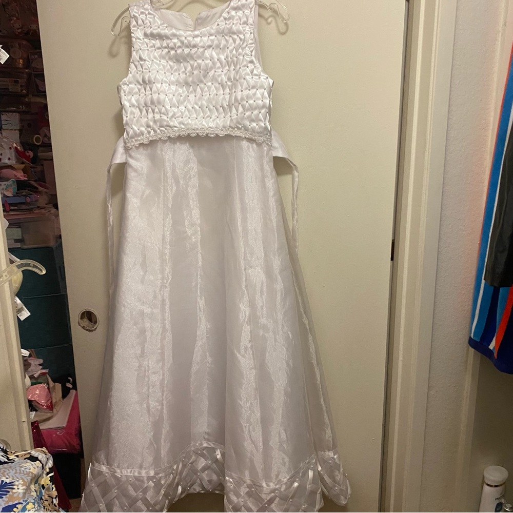 Angel Club Girls White Formal Gown Tank Dress Size L  14  32” Wedding Bridesmaid